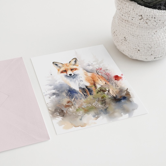 Watercolor Floral Red Fox Portrait Wall Art Illustration Print Poster Unframed - Picture 7 of 7